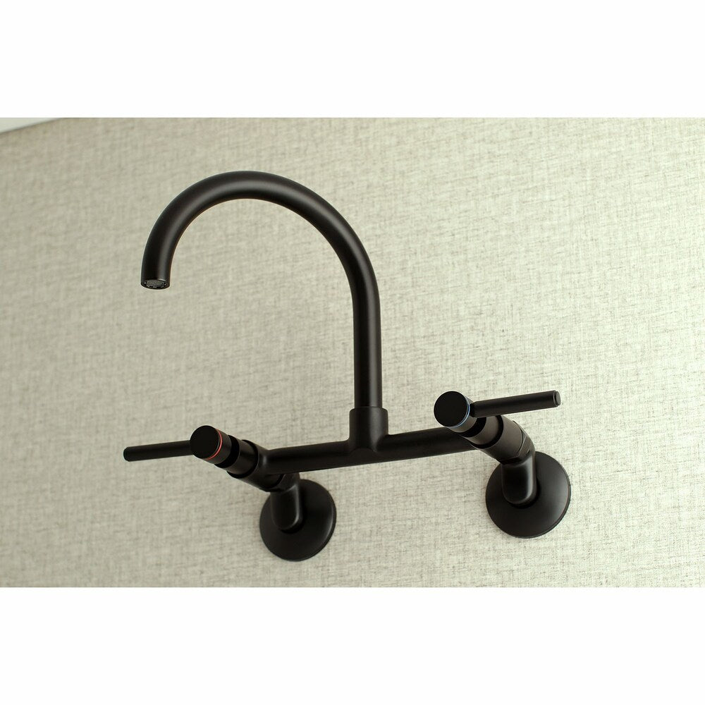 Adjustable Center 2-Handle Wall-Mount Standard Kitchen Faucet in Matte Black
