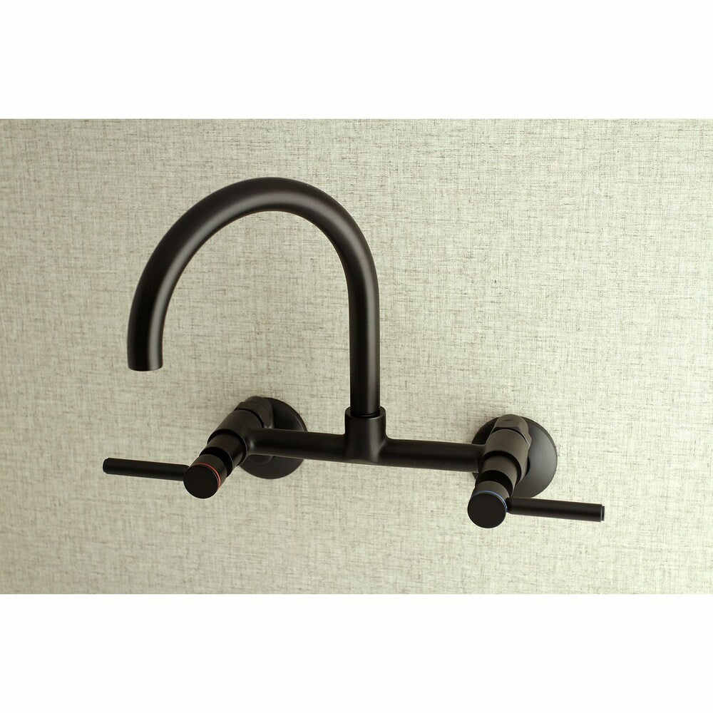 Adjustable Center 2-Handle Wall-Mount Standard Kitchen Faucet in Matte Black