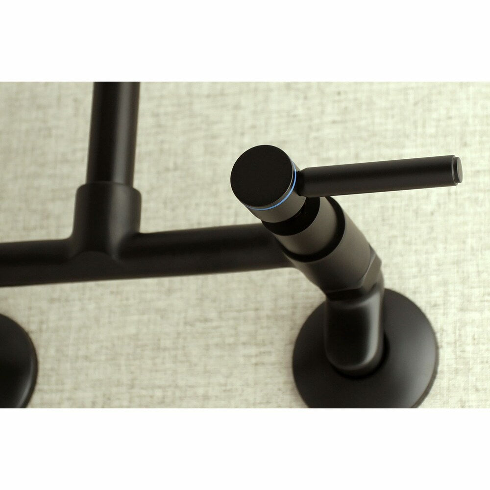 Adjustable Center 2-Handle Wall-Mount Standard Kitchen Faucet in Matte Black