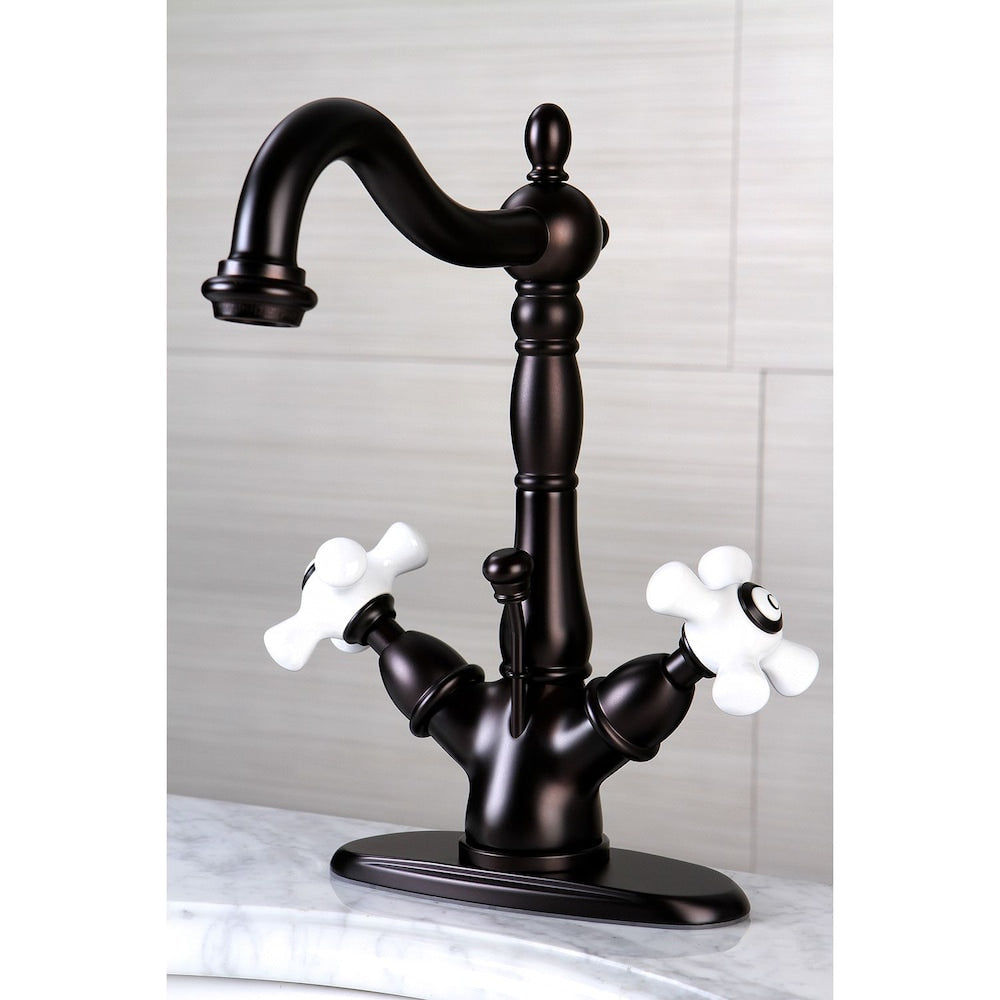 Robinet de salle de bain à 2 poignées et trou unique de style victorien en bronze huilé