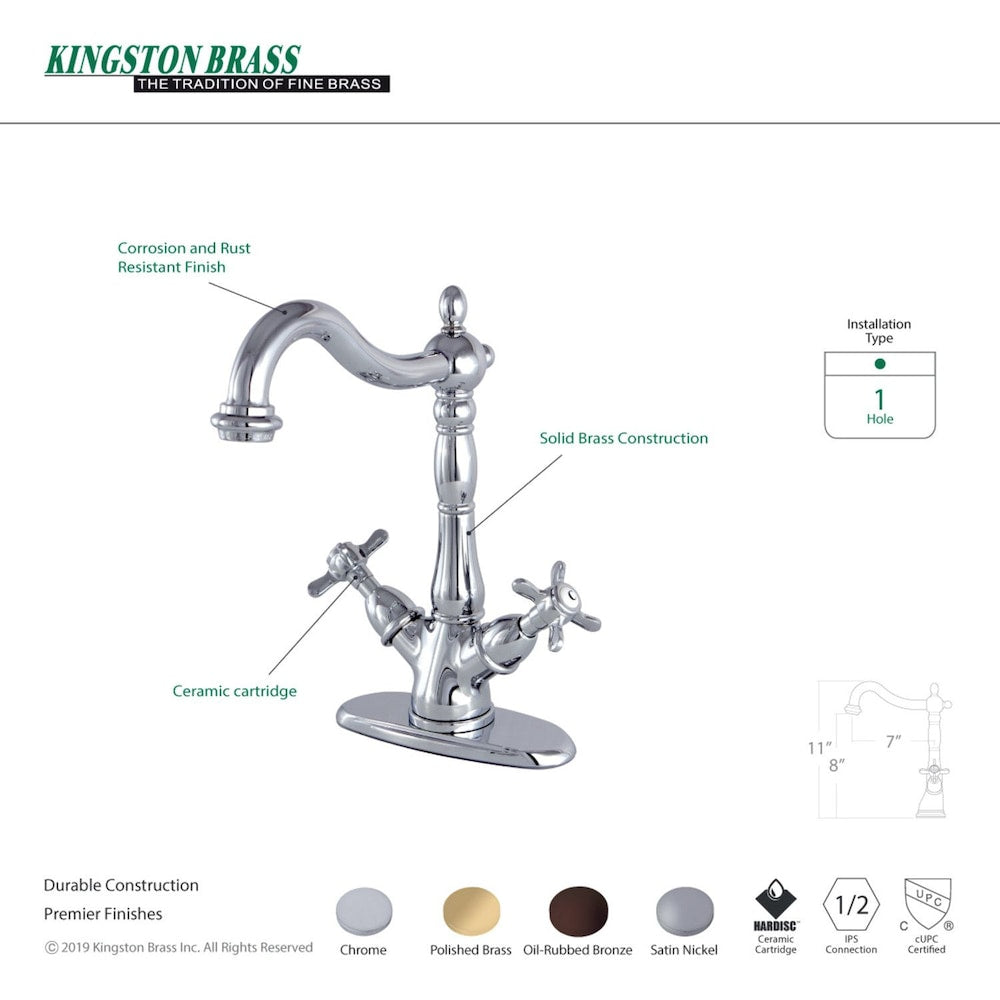 Victorian Cross Single-Hole 2-Handle High-Arc Vessel Bathroom Faucet in Oil Rubbed Bronze