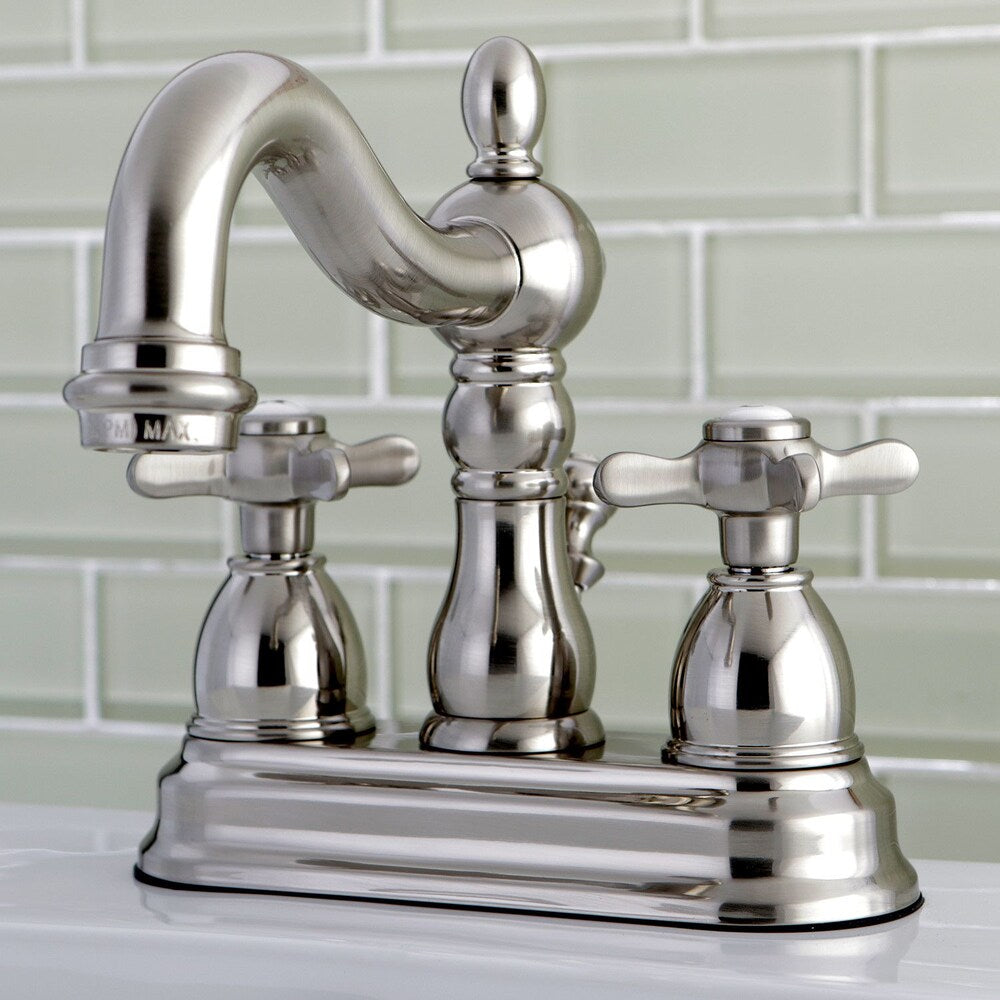 Restoration Cross 4 in. Centerset 2-Handle High-Arc Bathroom Faucet in Satin Nickel