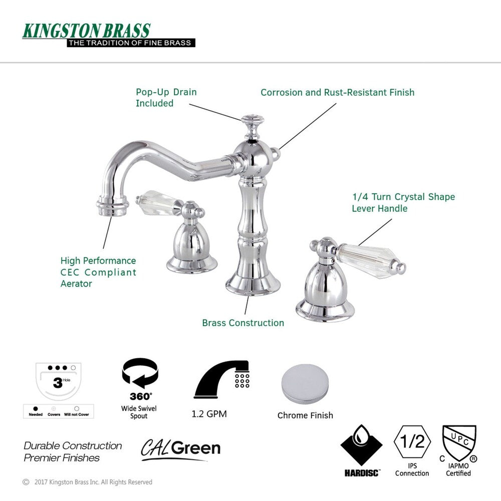 Robinet de salle de bain à arc élevé et à 2 poignées de 8 po en cristal de transition en chrome poli