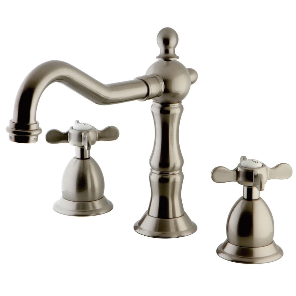 Transitional Cross 8 in. Widespread 2-Handle High-Arc Bathroom Faucet in Satin Nickel