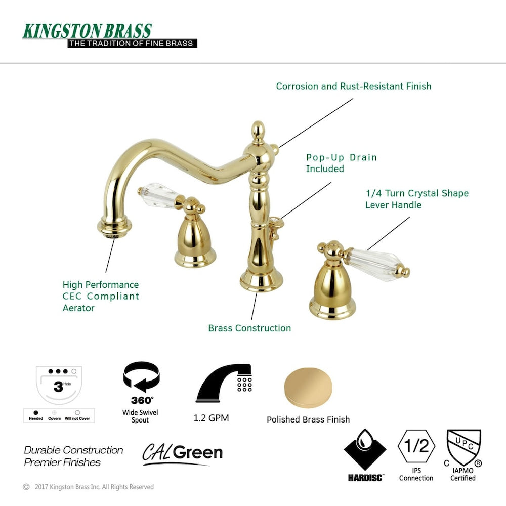 English Crystal 8 in. Widespread 2-Handle Bathroom Faucet in Polished Brass