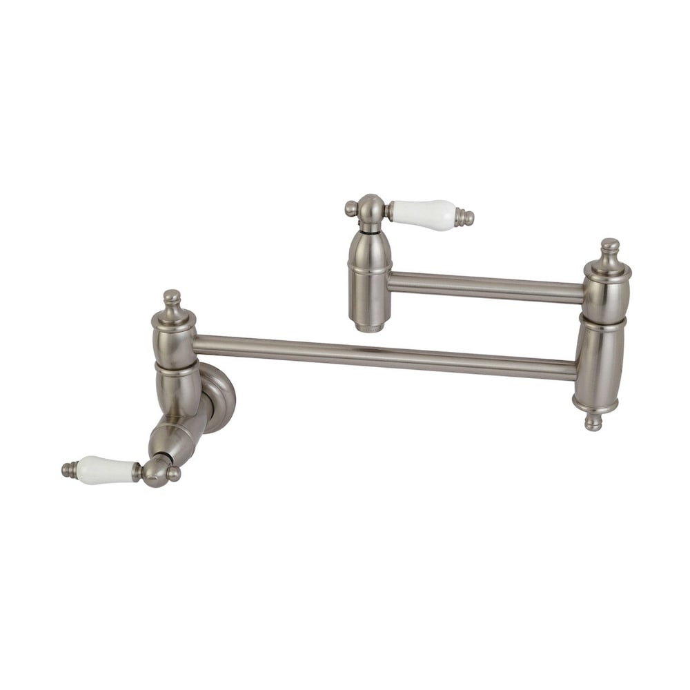 Wall-Mounted Potfiller with Porcelain Handles in Satin Nickel