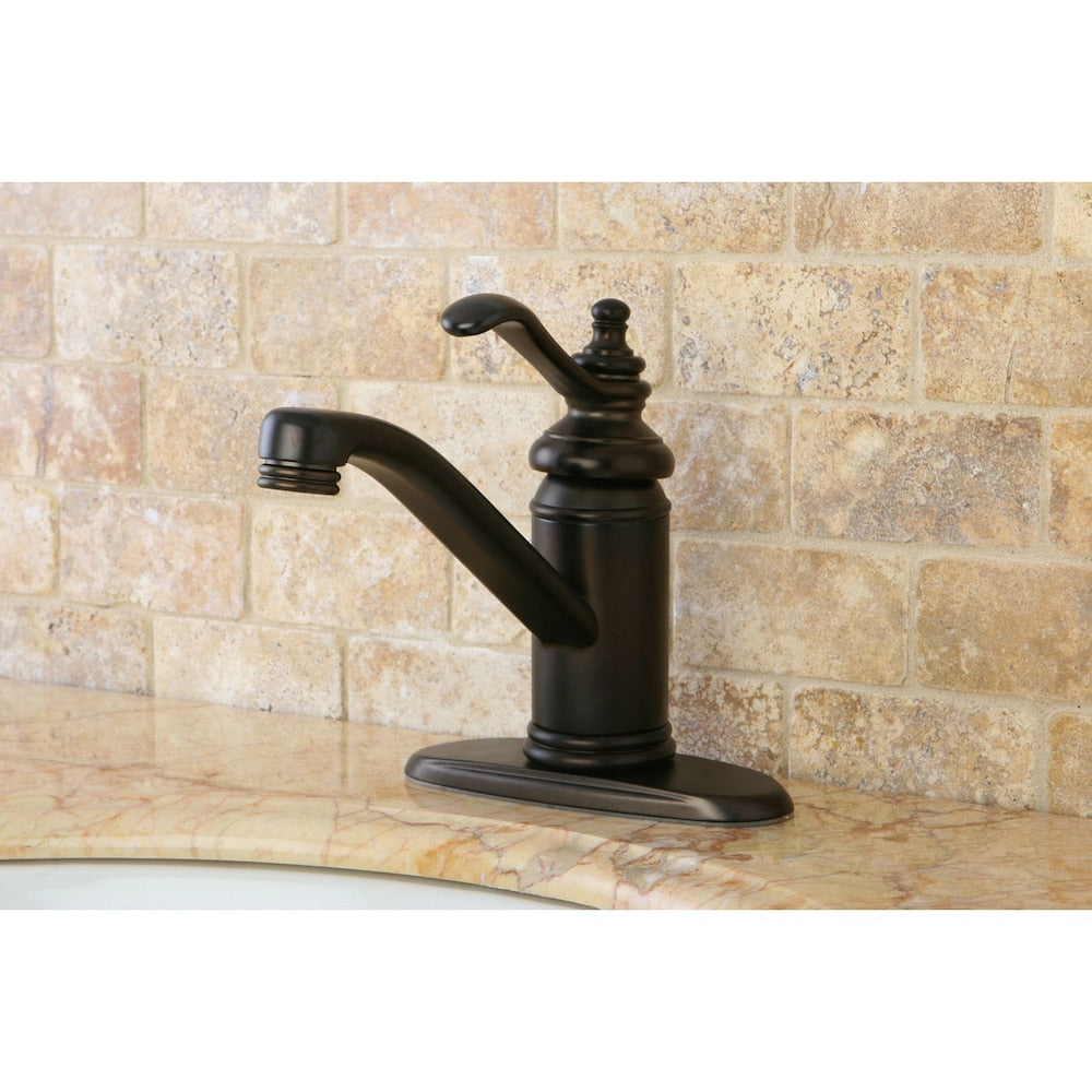 Robinet de salle de bain traditionnel à poignée unique et à trou unique en bronze huilé