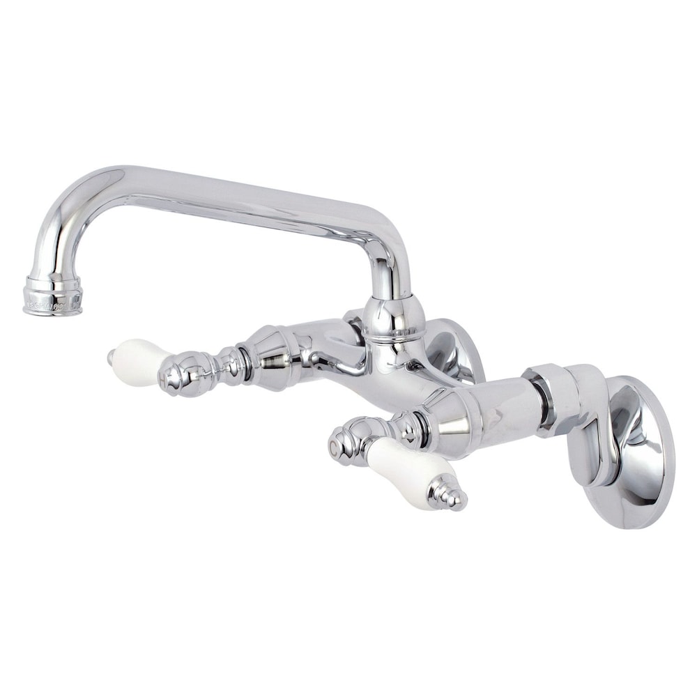 Adjustable Center Porcelain 2-Handle Wall-Mount Standard Kitchen Faucet in Chrome