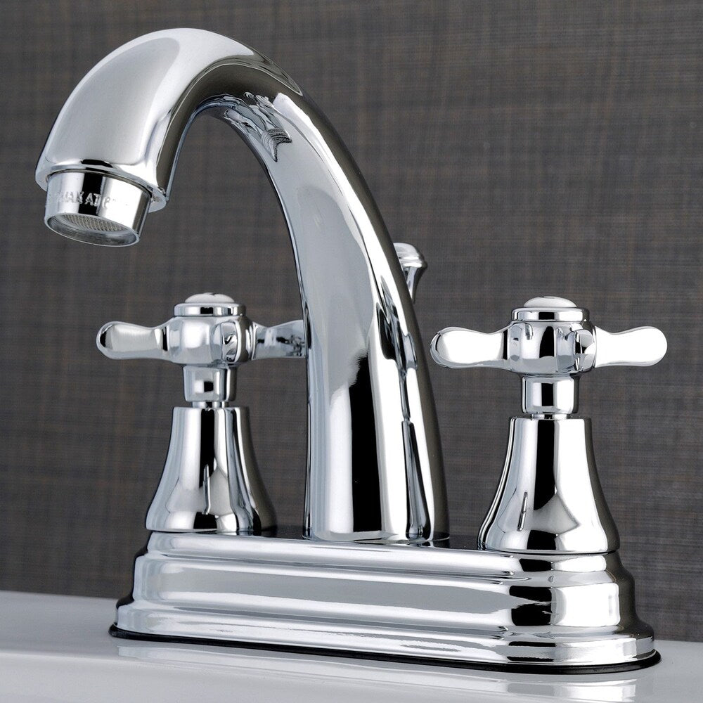 Robinet de salle de bain à arc élevé à 2 poignées et à centre central de 4 po English Cross en chrome