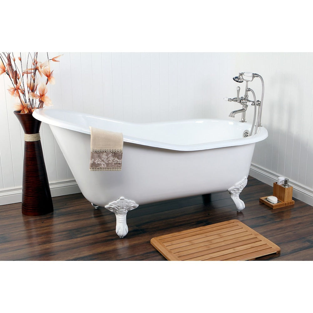 Baignoire à pattes en fonte blanche de 5 pi avec trous de pont de 7 po en blanc