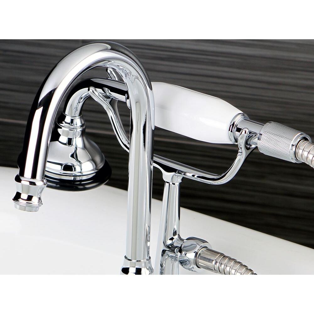 Robinet de baignoire à 3 poignées avec levier en porcelaine et douchette à main en chrome poli