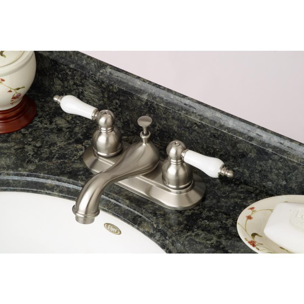 Robinet de salle de bain à arc bas et à 2 poignées en porcelaine de 4 po en nickel satiné
