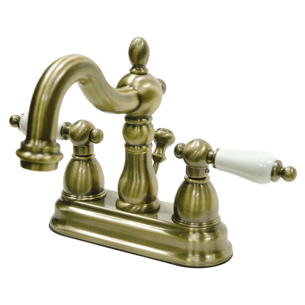 Victorian Porcelain Lever 4 in. Centerset 2-Handle Bathroom Faucet in Vintage Brass