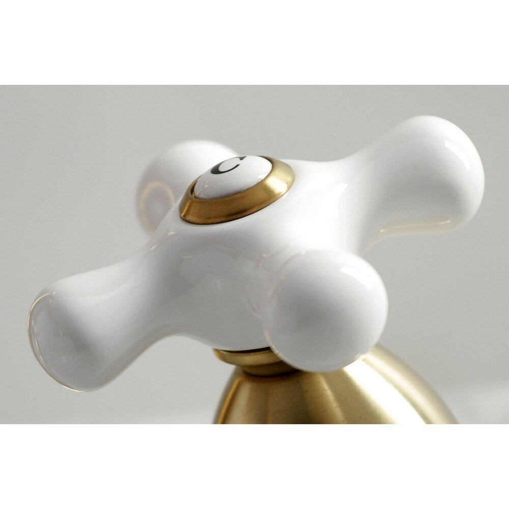 Victorian Polished Cross 8 in. Widespread 2-Handle Bathroom Faucet in Satin Brass