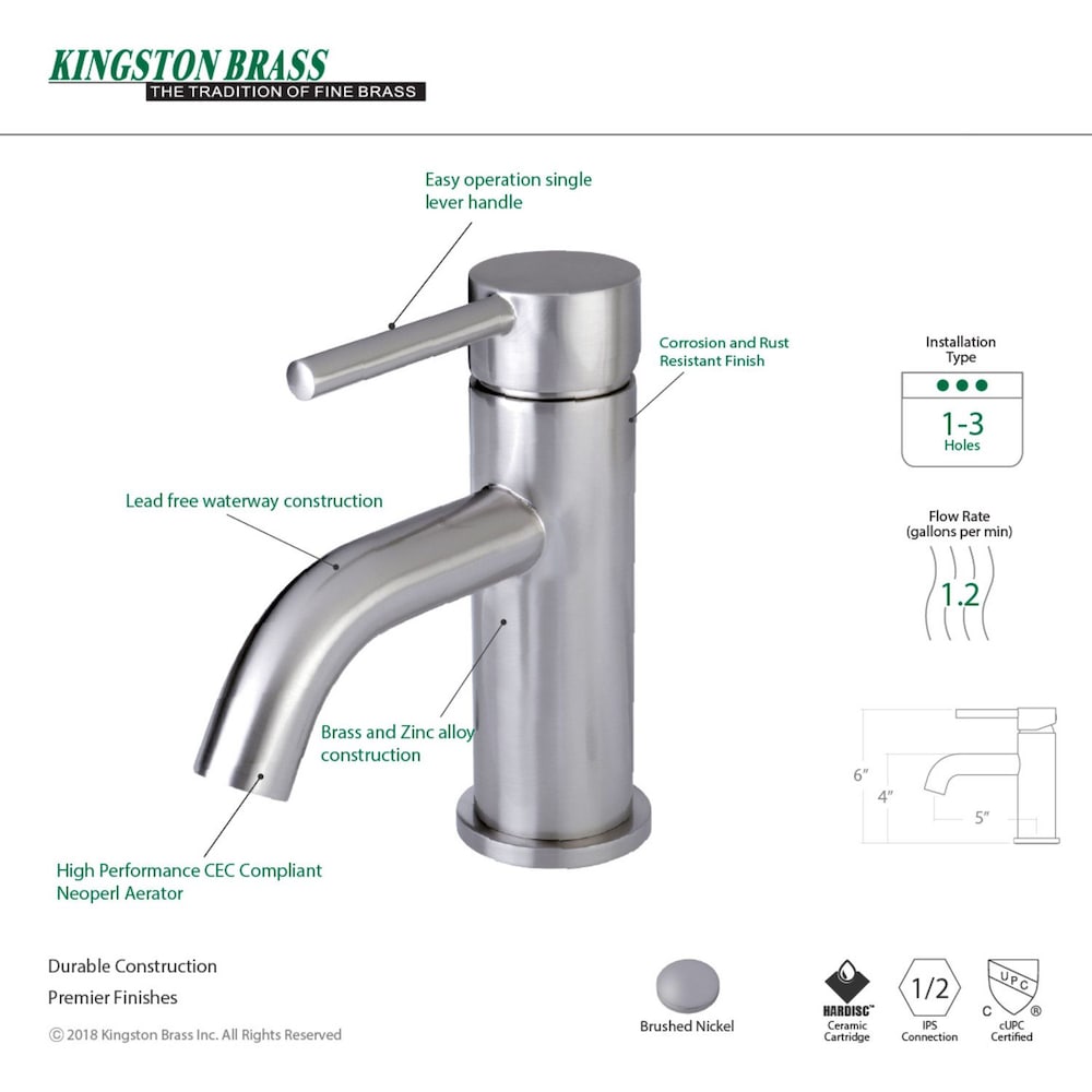 Simple Single Hole Single-Handle Bathroom Faucet in Polished Satin Nickel