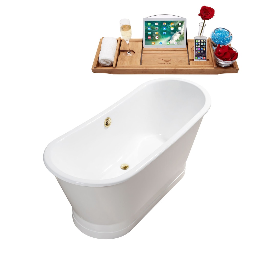 67" Cast Iron R5042GLD Soaking Freestanding Tub and Tray with External Drain