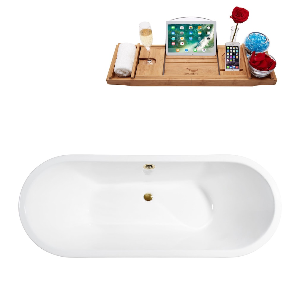 67" Cast Iron R5042GLD Soaking Freestanding Tub and Tray with External Drain