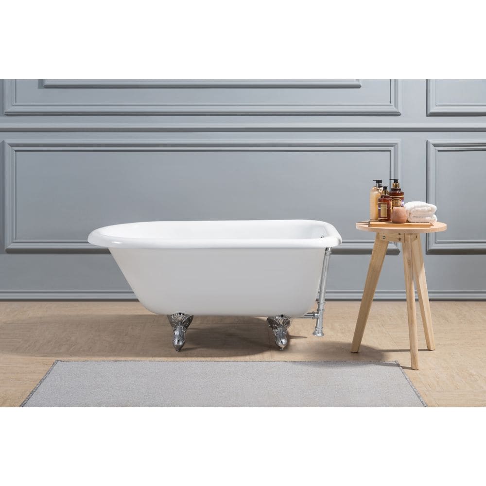 Baignoire sur pieds en fonte de 48 po R5101CH-CH et plateau avec drain externe