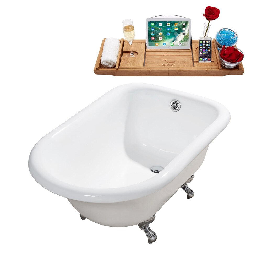 Baignoire sur pieds en fonte de 48 po R5101CH-CH et plateau avec drain externe