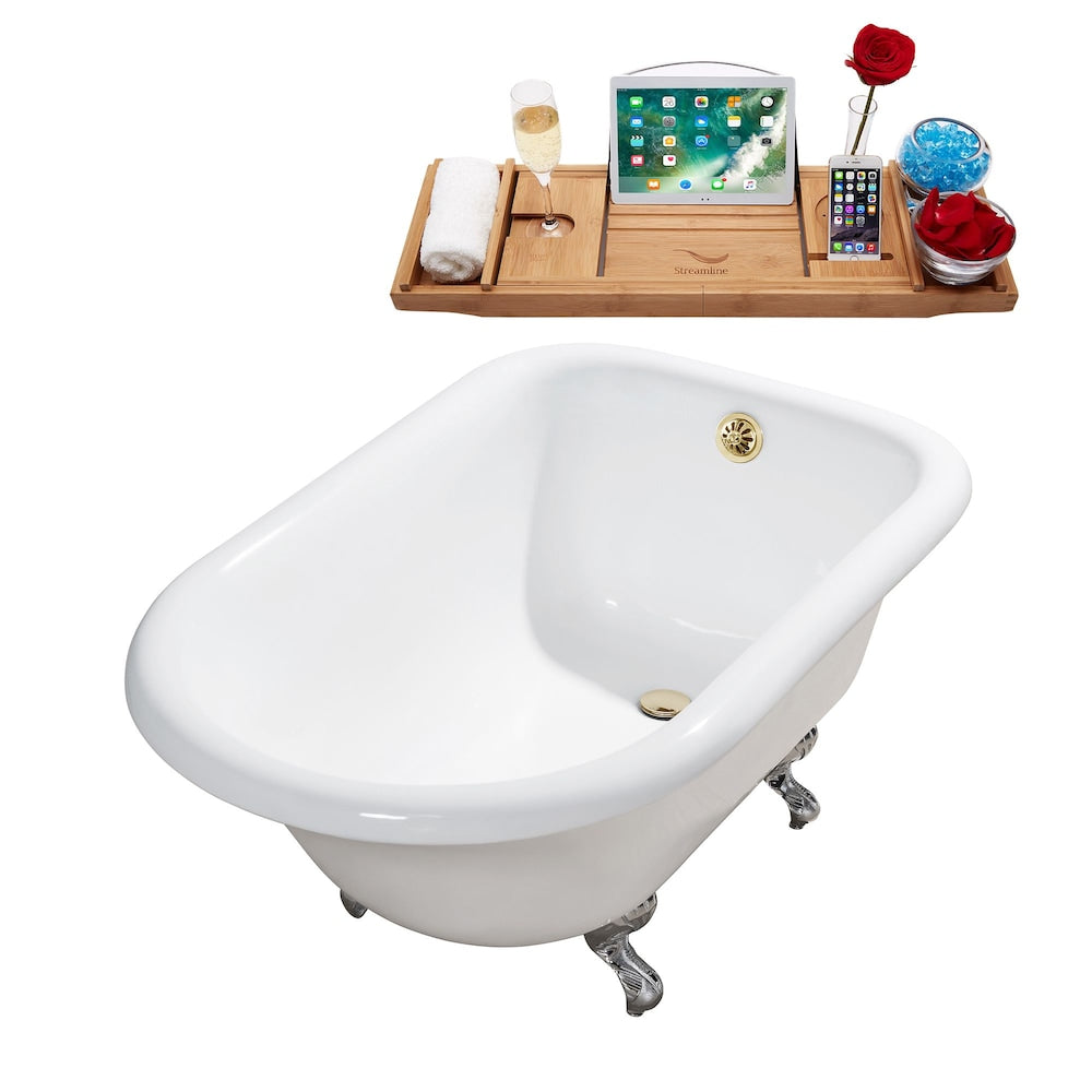 Baignoire sur pieds en fonte de 48 po R5101CH-GLD et plateau avec drain externe
