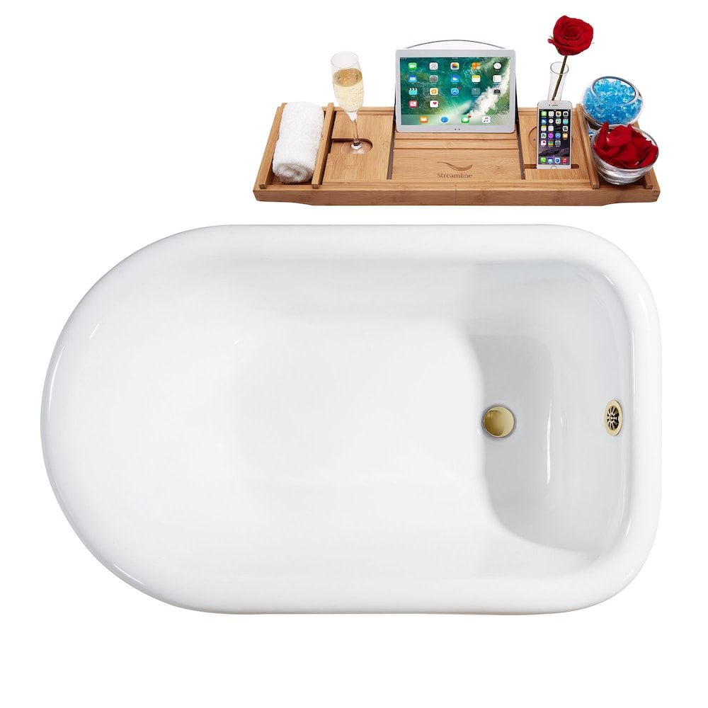 Baignoire sur pieds en fonte de 48 po R5101GLD-GLD et plateau avec drain externe