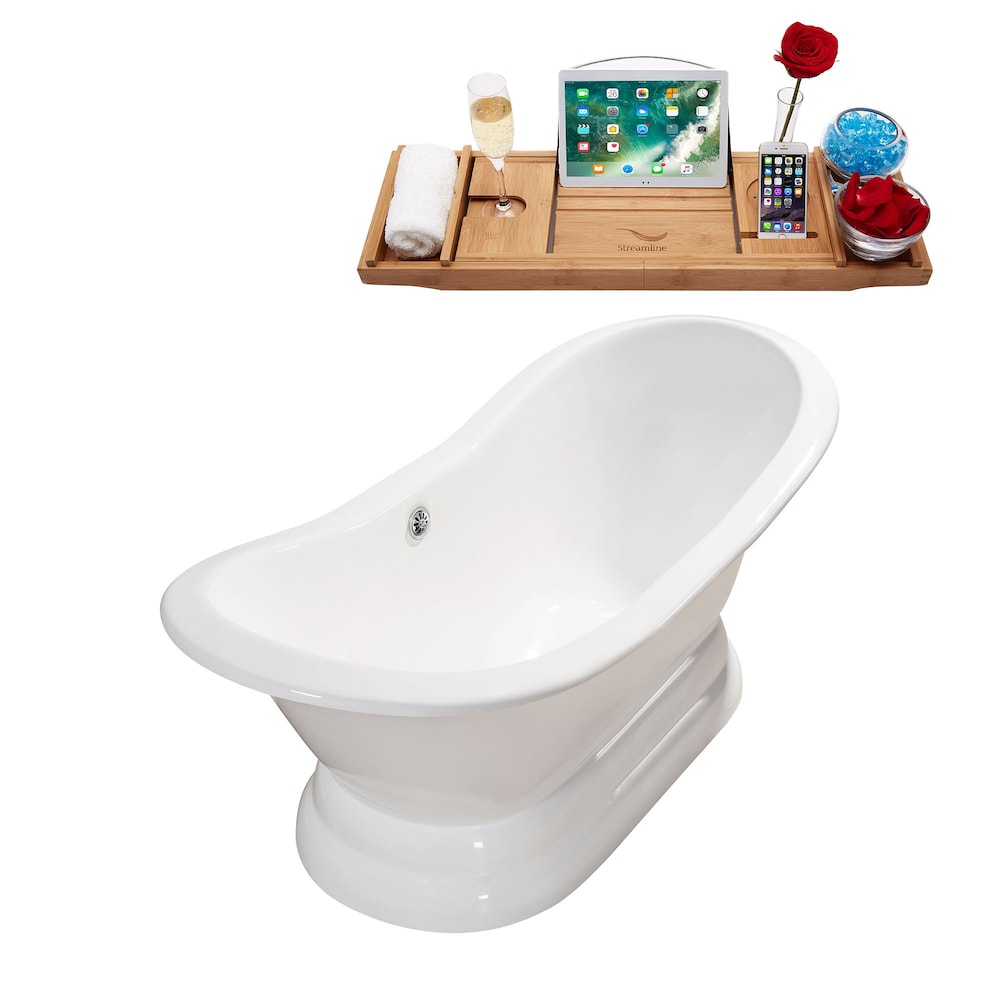 72" Cast Iron R5180CH Soaking freestanding Tub and Tray with External Drain