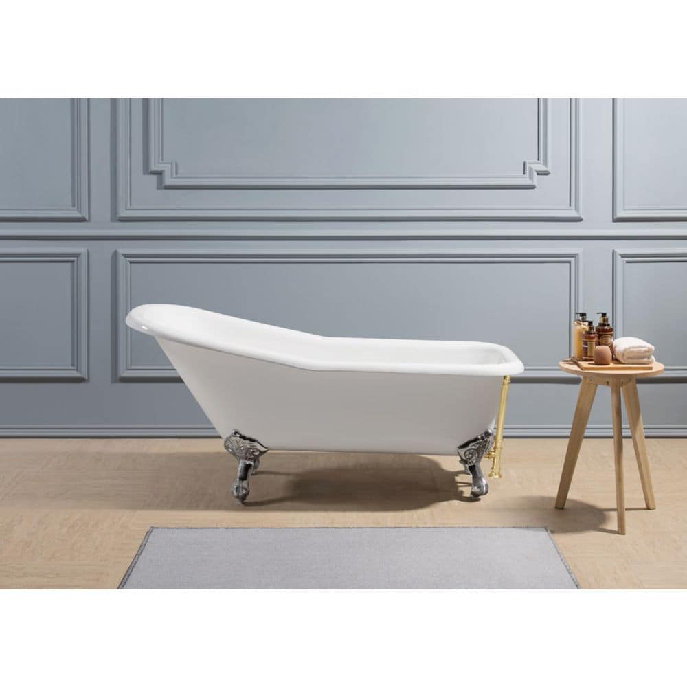 66" Cast Iron R5281CH-GLD Soaking Clawfoot Tub and Tray with External Drain