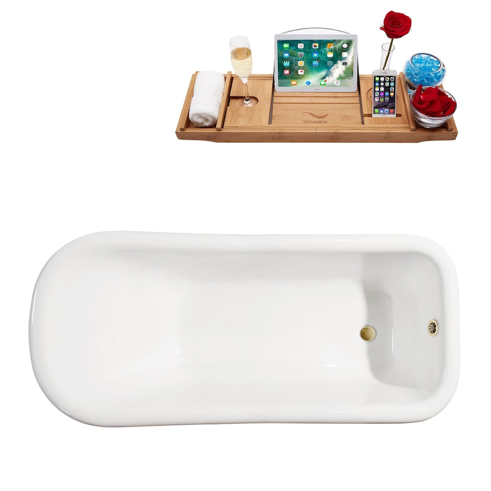 66" Cast Iron R5281CH-GLD Soaking Clawfoot Tub and Tray with External Drain