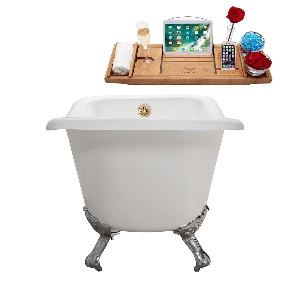 66" Cast Iron R5281CH-GLD Soaking Clawfoot Tub and Tray with External Drain