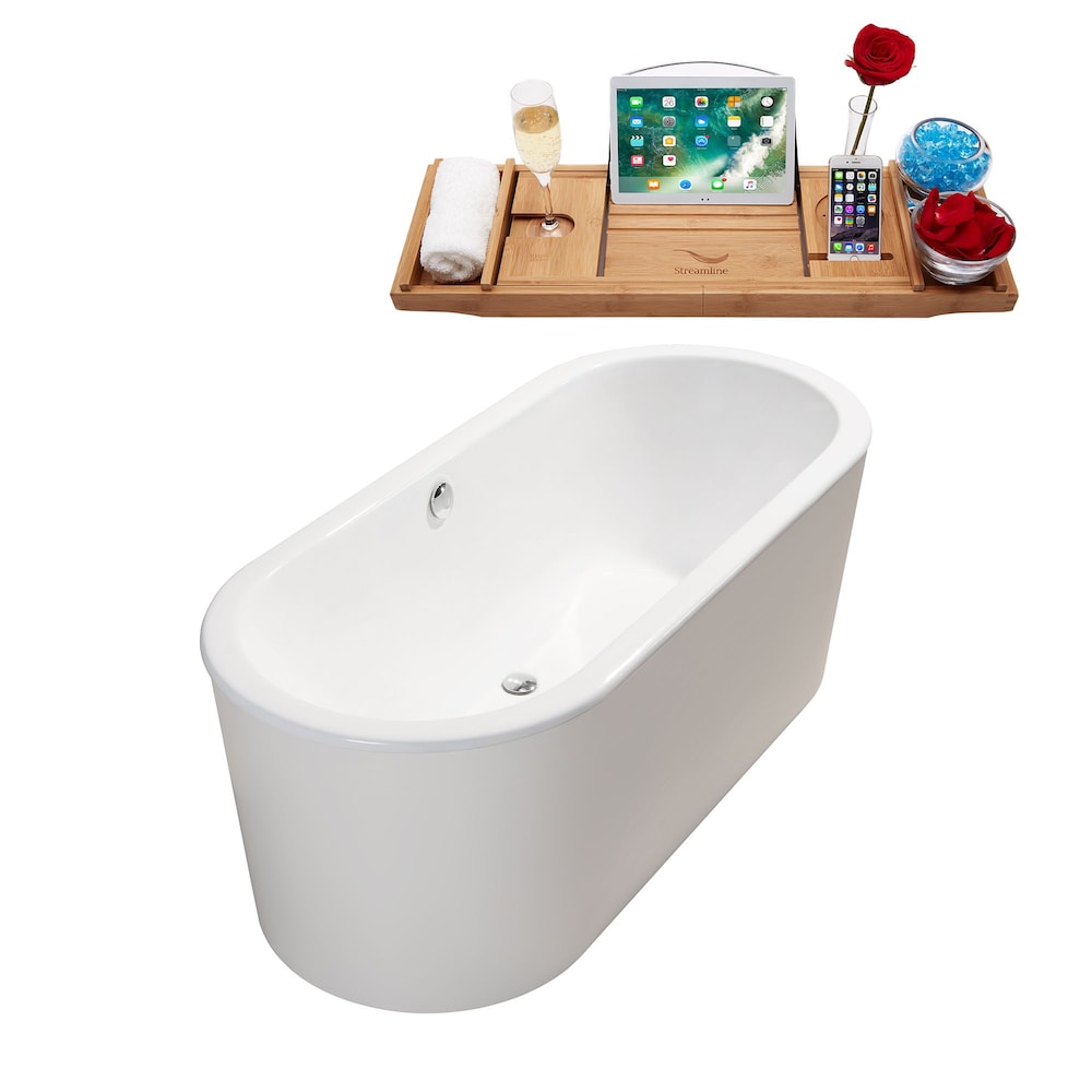 67" Cast Iron R-5400-67CIFSWH-FM Soaking Freestanding Tub and Tray with Internal Drain