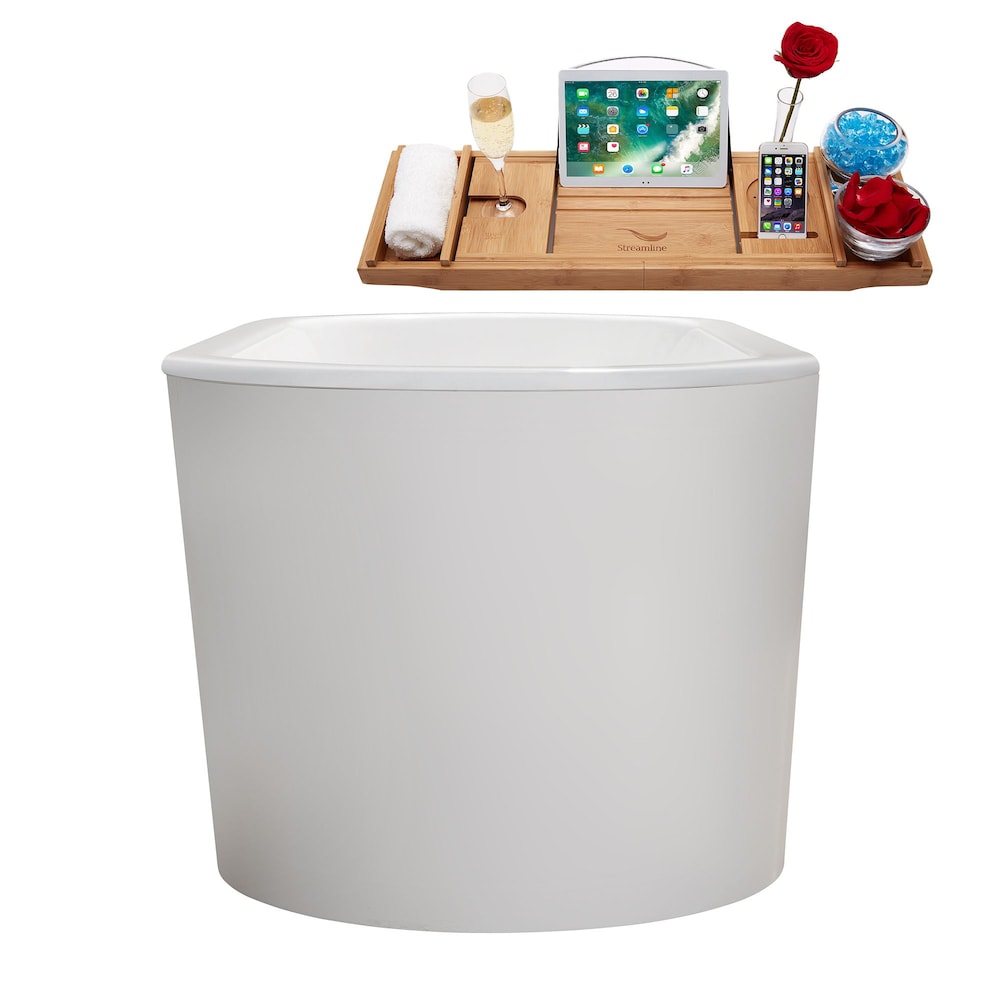 67" Cast Iron R-5400-67CIFSWH-FM Soaking Freestanding Tub and Tray with Internal Drain