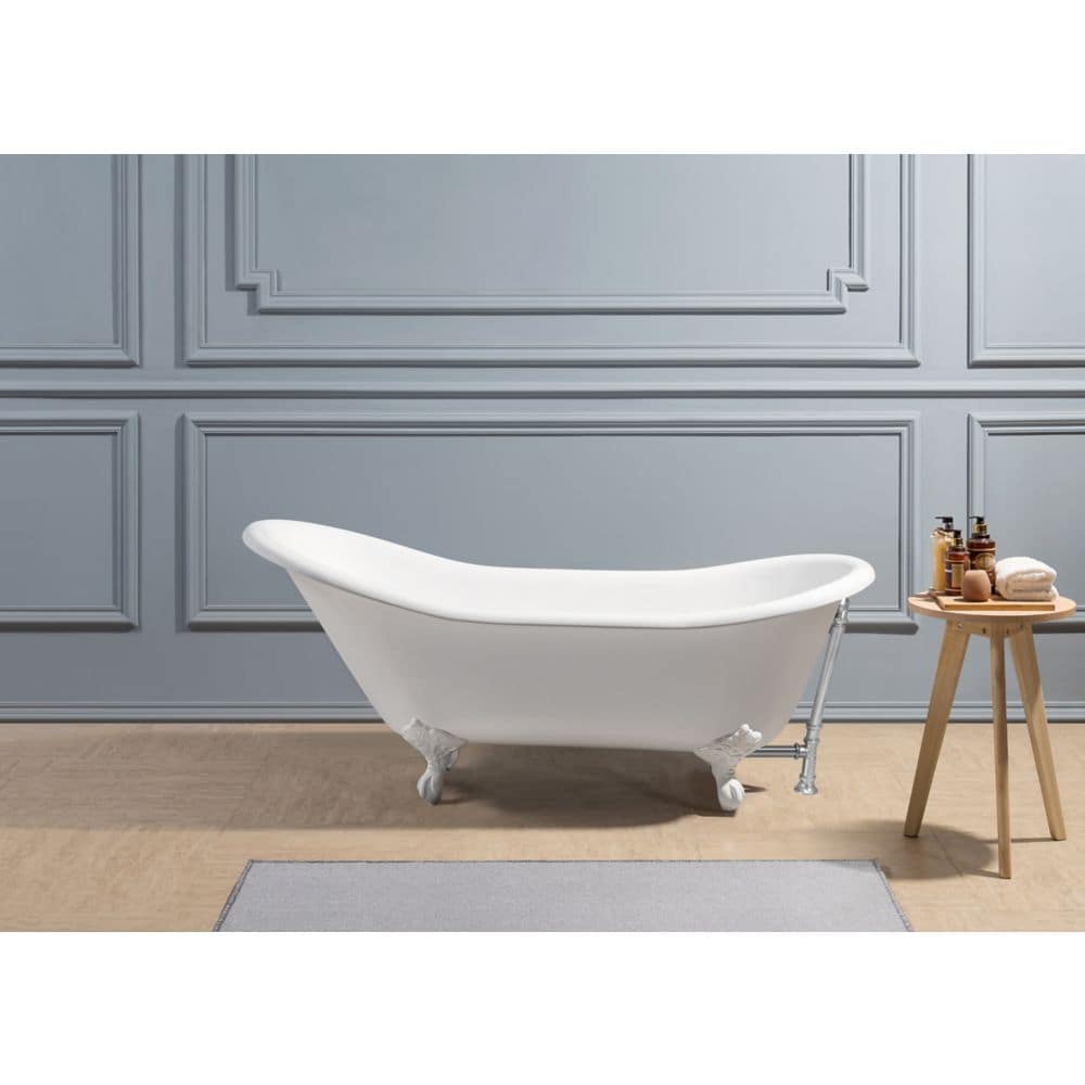 67" Cast Iron R5420WH-CH Soaking Clawfoot Tub and Tray with External Drain
