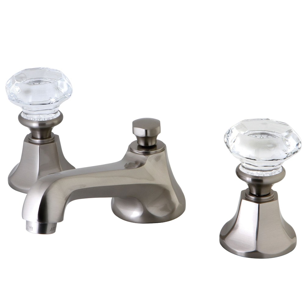 Crystal 8 in. Widespread 2-Handle Mid-Arc Bathroom Faucet in Satin Nickel