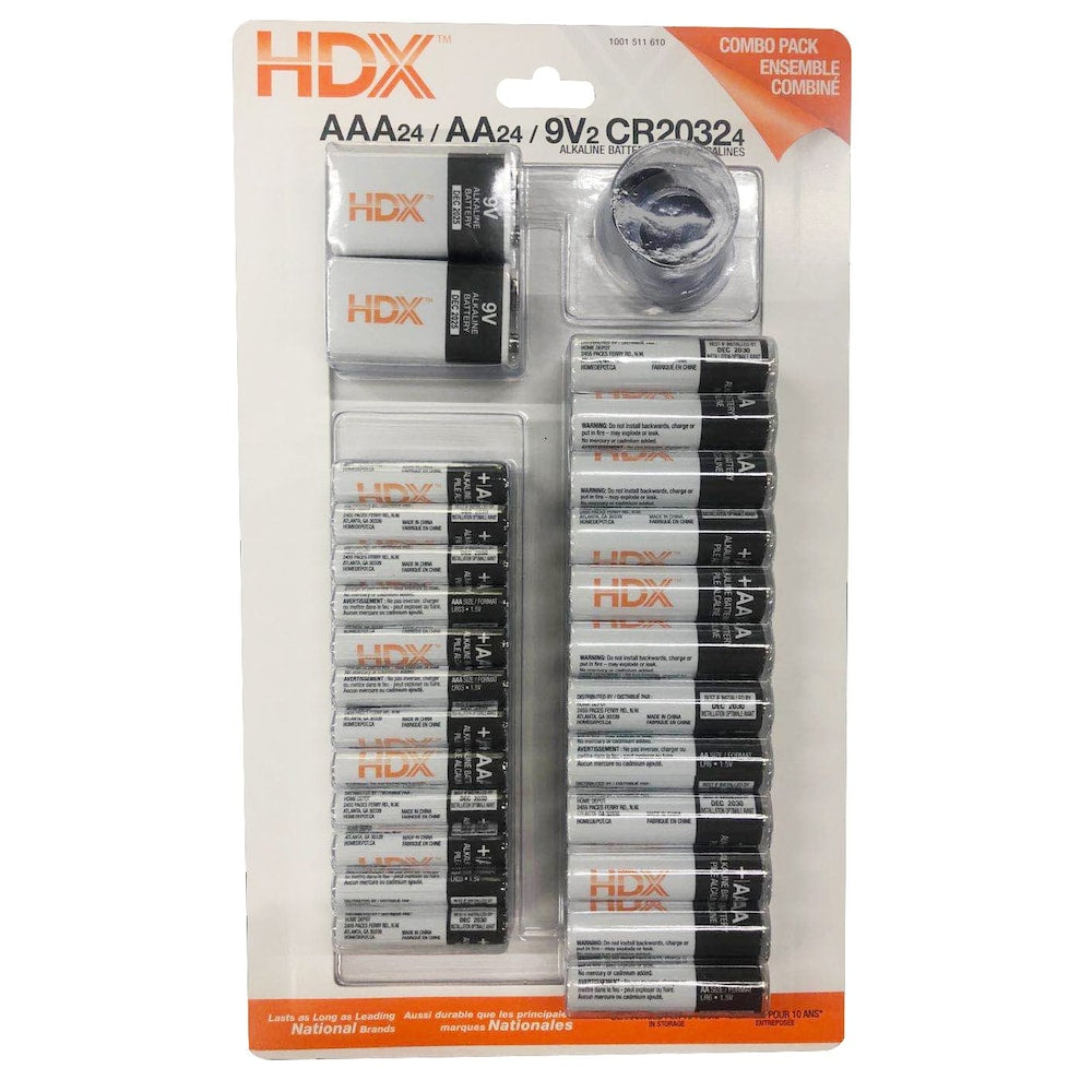 Combo Pack Alkaline Battery (Includes 24 x AA, 24 x AAA, 2 x 9V, 4 x Lithium Coin 2032), 54 Pieces