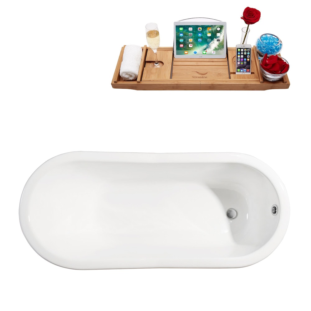 67" Cast Iron R5220CH-CH Soaking Clawfoot Tub and Tray with External Drain
