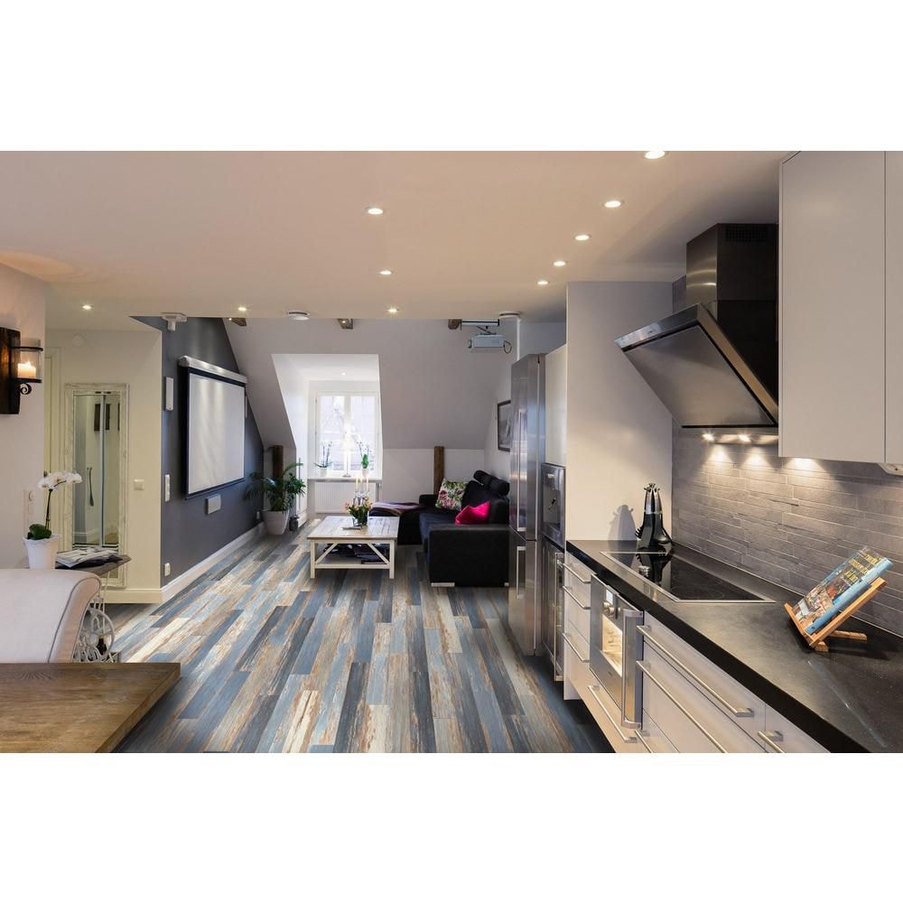 COLORS Floor-Wall Old Blue Sea Aged 6-inch x 36-inch Painted Style Luxury Vinyl Plank (30 sq. ft./ case)