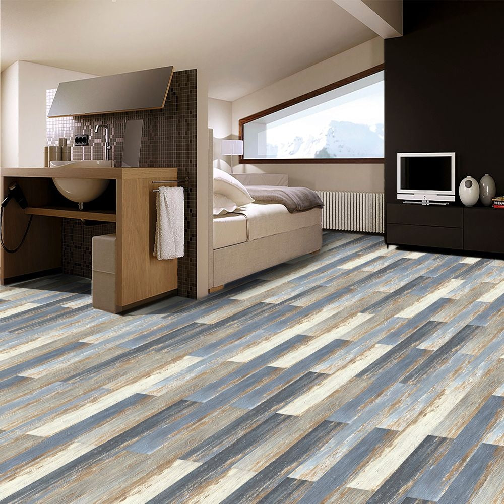 COLORS Floor-Wall Old Blue Sea Aged 6-inch x 36-inch Painted Style Luxury Vinyl Plank (30 sq. ft./ case)