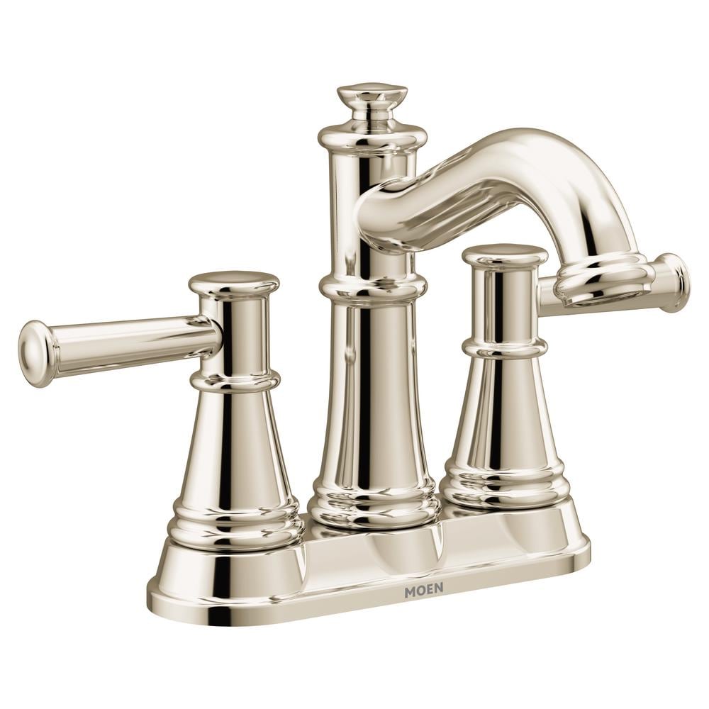 Robinet de lavabo de salle de bain central Belfield à 2 poignées de 4 pouces en nickel poli (vidange et valve incluses)