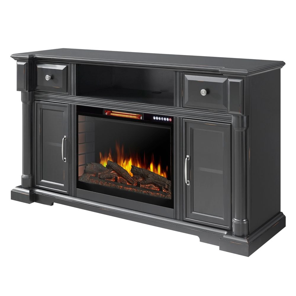 Foyer électrique multimédia Vermont 60" avec Bluetooth - Finition noir vieilli