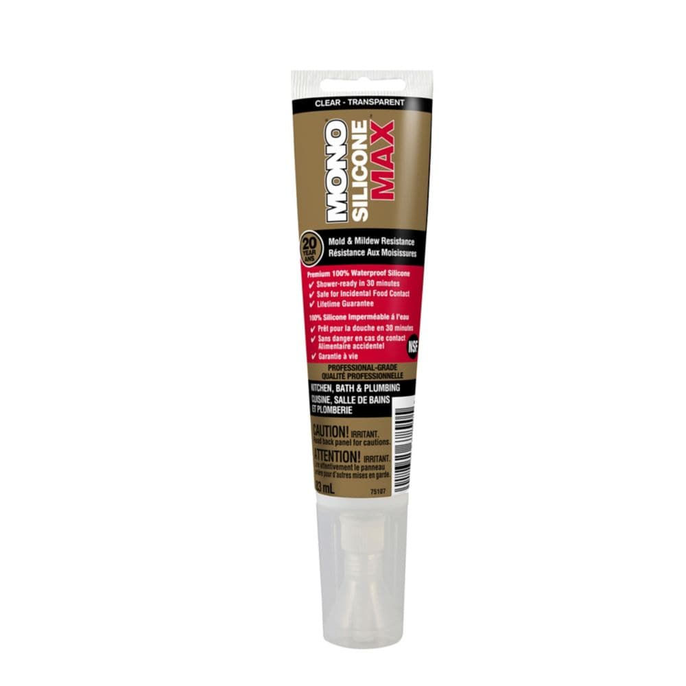 MONO® SILICONE MAX Premium Sealant for Kitchen, Bath & Plumbing Clear 83 mL (Squeeze Tube)