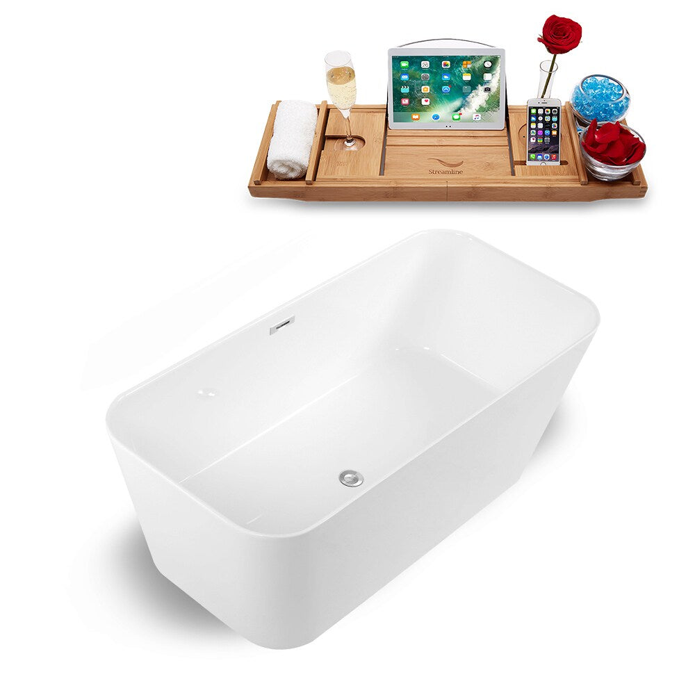 67" Streamline Solid Surface Resin K-822-67FSWHSS-FM Freestanding Tub and Tray with Internal Drain