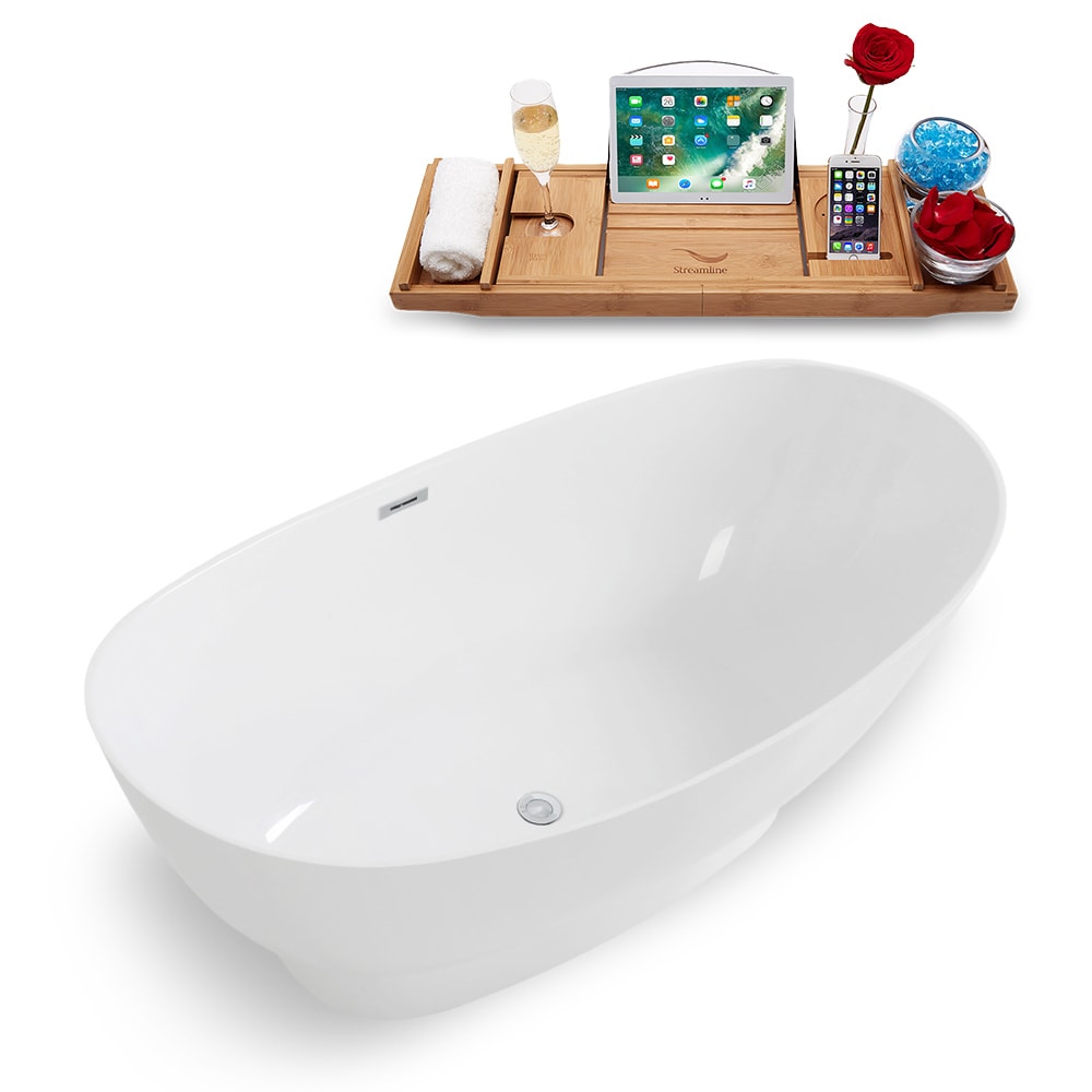 67" Streamline Solid Surface Resin K-962-67FSWHSS-FM Freestanding Tub and Tray with Internal Drain