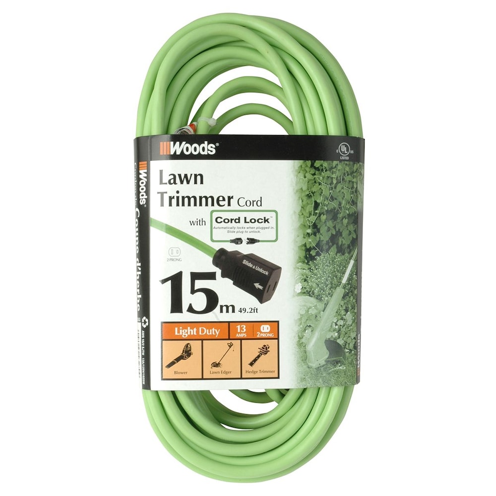 Rallonge d'extérieur verte verrouillable Woods 16/2 SJTW de 50 pi