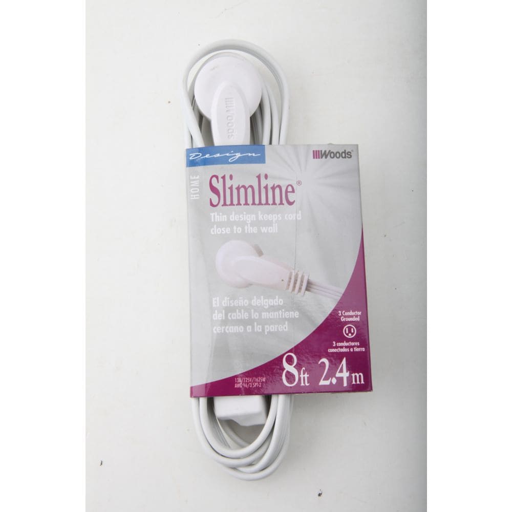 Rallonge intérieure de 8 pi 16/3 13 A avec fiche fine en blanc