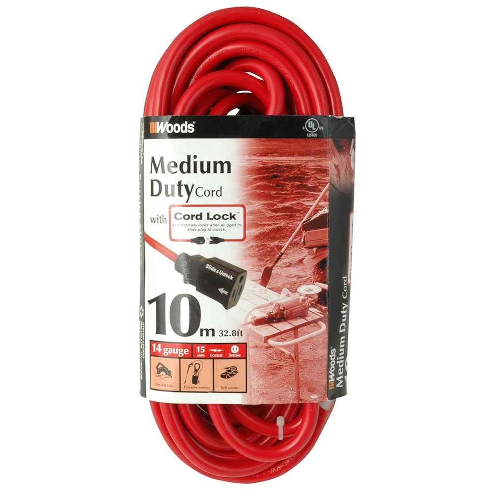 Rallonge extérieure de 30 pieds 14/3 15 ampères avec verrou de cordon en rouge