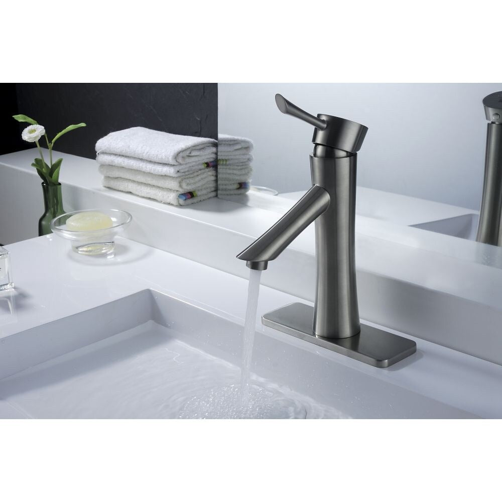 Saga Series Single Hole Single-Handle Low-Arc Bathroom Faucet in Brushed Nickel