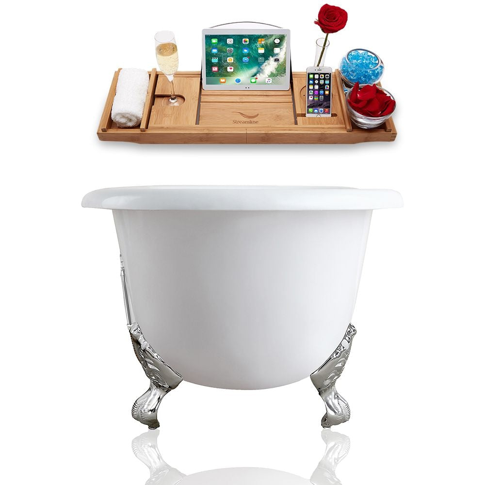 60 inch Streamline Cast Iron R5500CH-CH Soaking Clawfoot Tub and Tray with External Drain