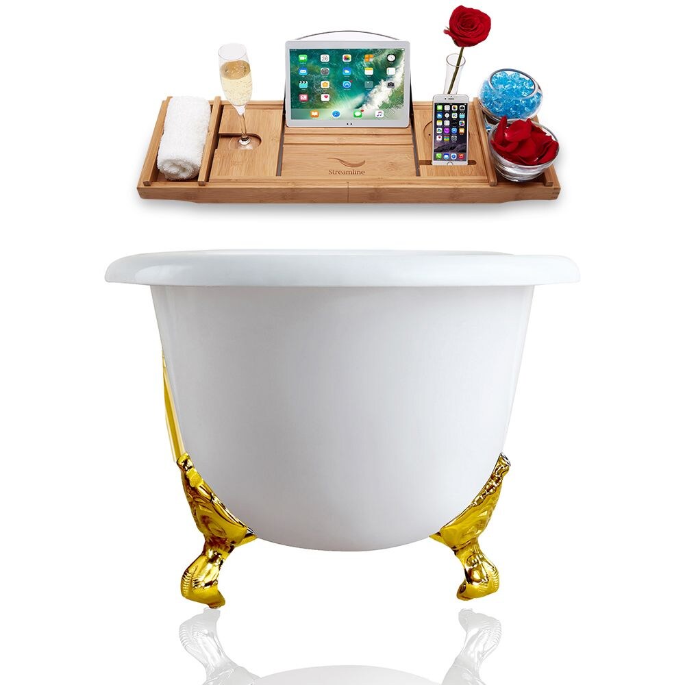60 inch Streamline Cast Iron R5500GLD-GLD Soaking Clawfoot Tub and Tray with External Drain