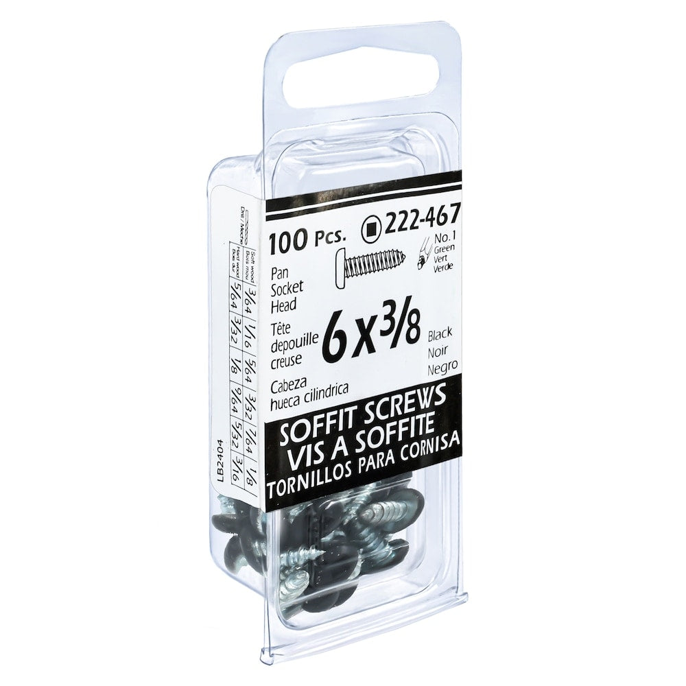 Vis à soffite à tête cylindrique à entraînement carré #6 x 3/8 de pouce, noires, 100 pièces