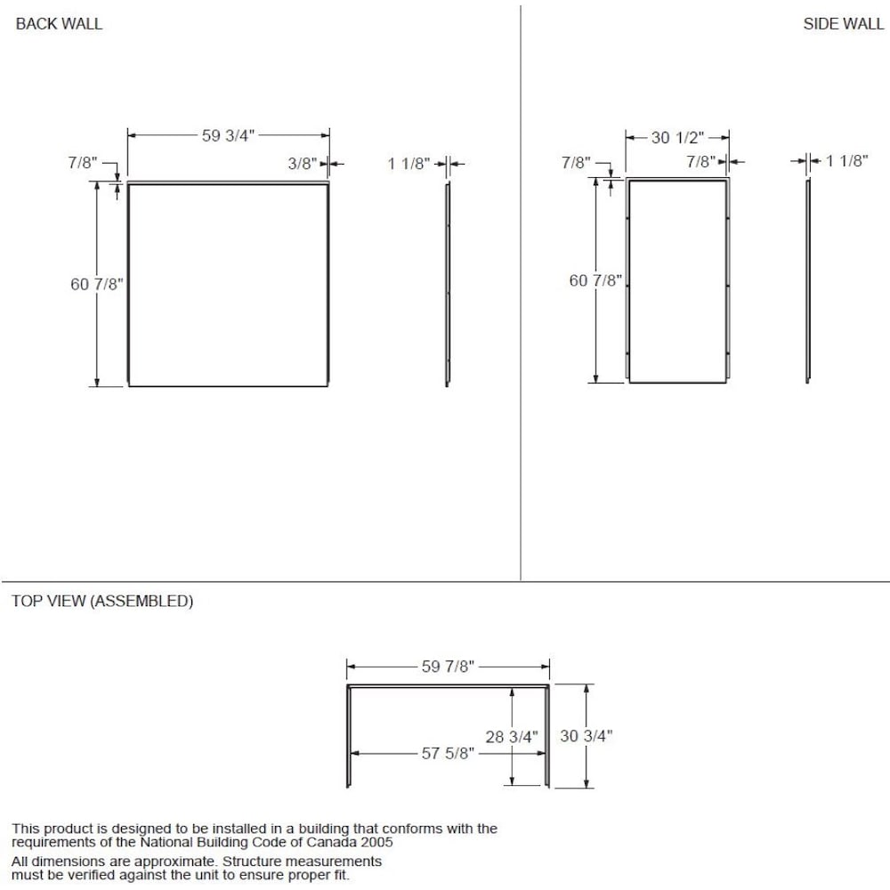 Utile 60 in. L x 30 in. W x 80.5 in. H Tub Shower Kit with Left Drain Acrylic Bathtub, 1 Glass Shelf & Origin Arctik Matte Finish Tub Surround/Wall